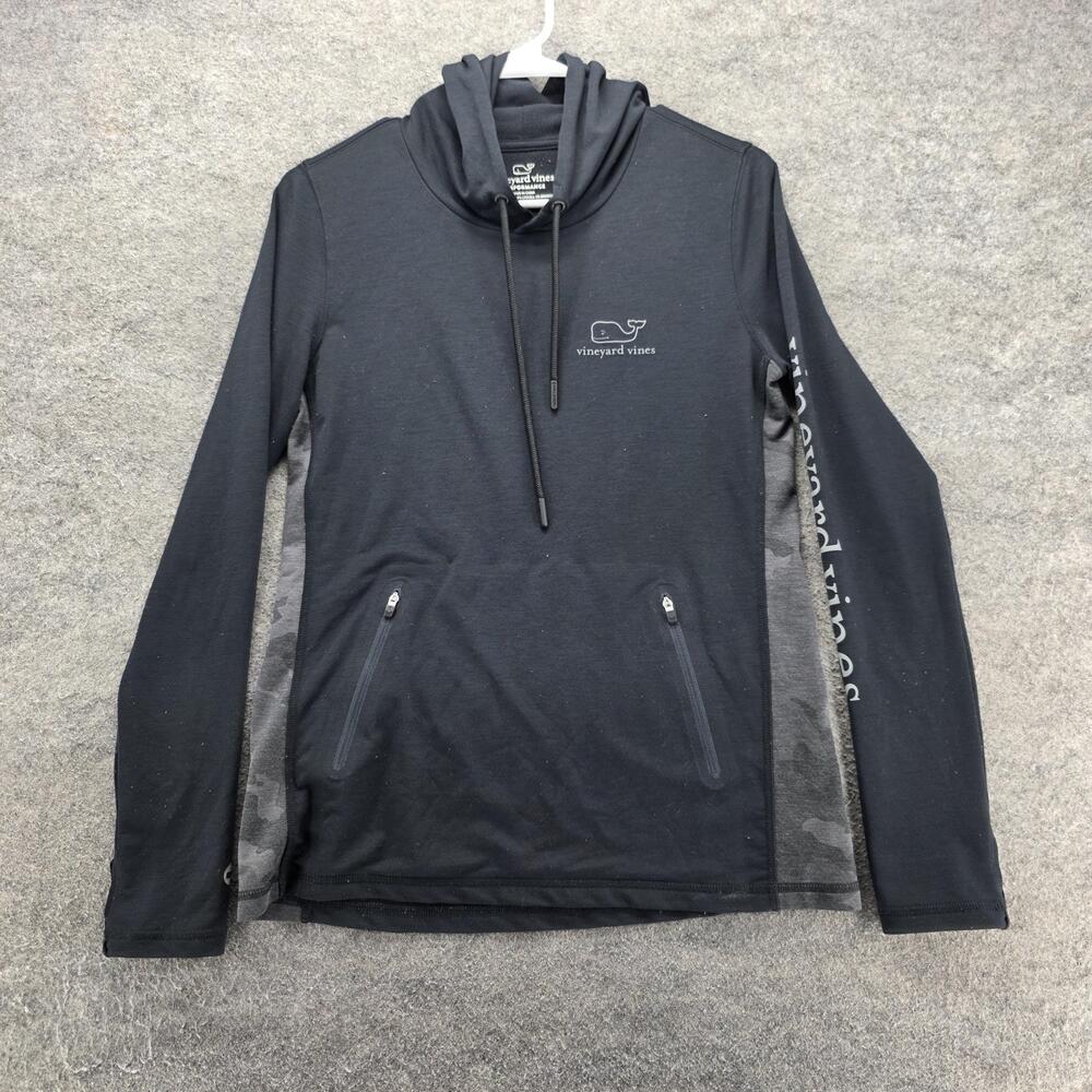 Vineyard Vines Hoodie Womens M Black Pullover Hooded Zip Pockets Performance